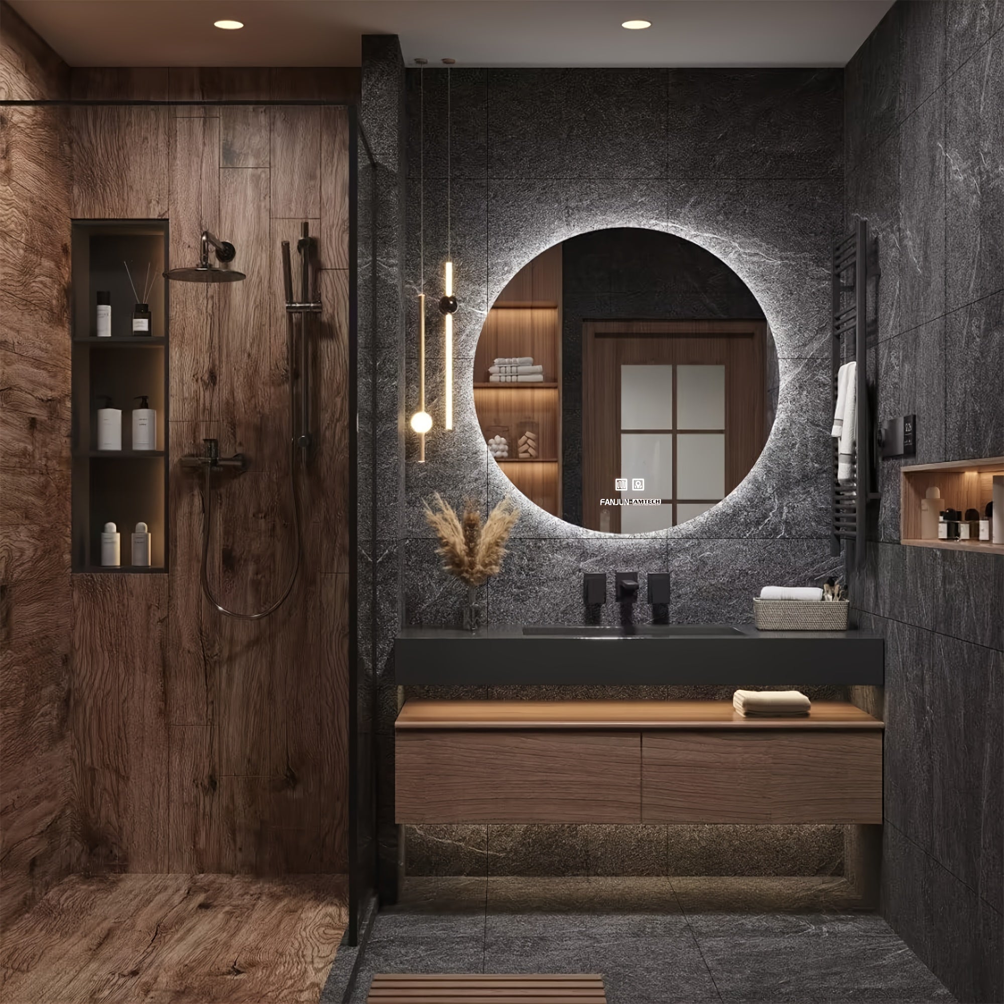 LED Bathroom Mirror Round Wall Circle Lighted Mirror Lighting with 3 Colors Whirlwind Patterned Vanity Mirror, 3 Touch Sensors.24-inch Wall-mounted Makeup Mirror, Bathroom Mirror, And Smart Dressing Mirror, Sleek Design, Scratchresistant Surface.