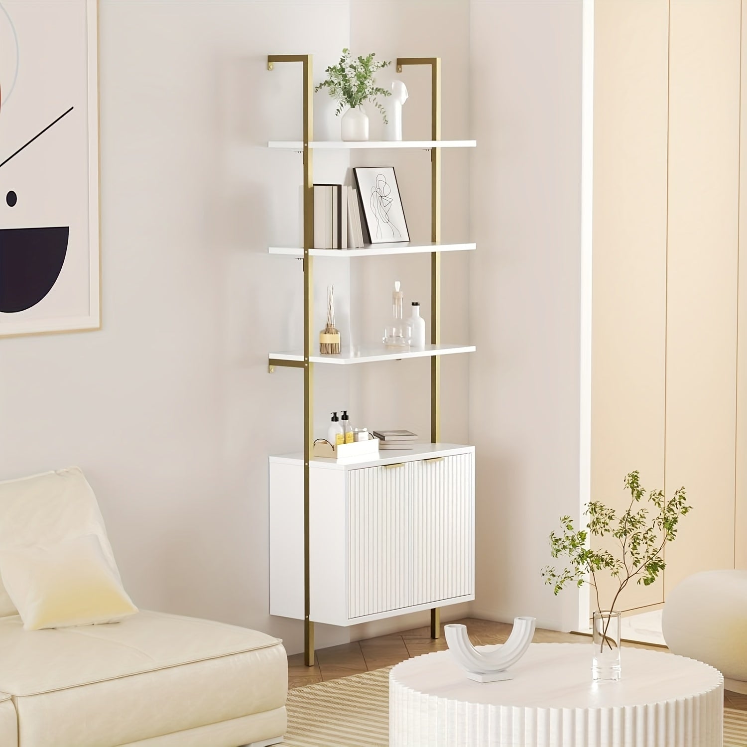 Modern Fluted Ladder Shelf 71\