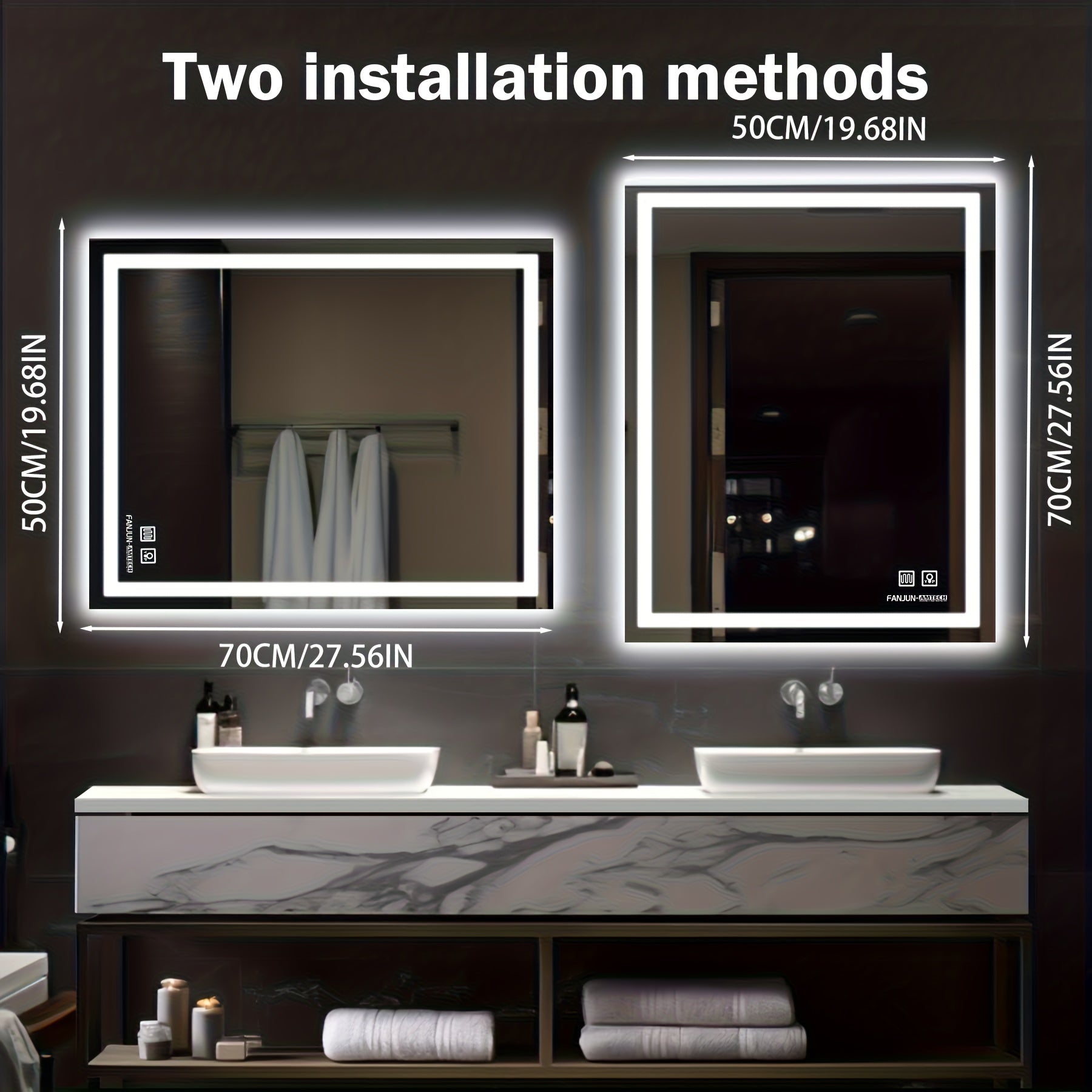 1pc LED Bathroom Mirror, Circular Mirror, with Dual Light Source 3 Lighting Modes Dimmable 3 Color Vanity Mirror Wall Mounted Horizontal Vertical