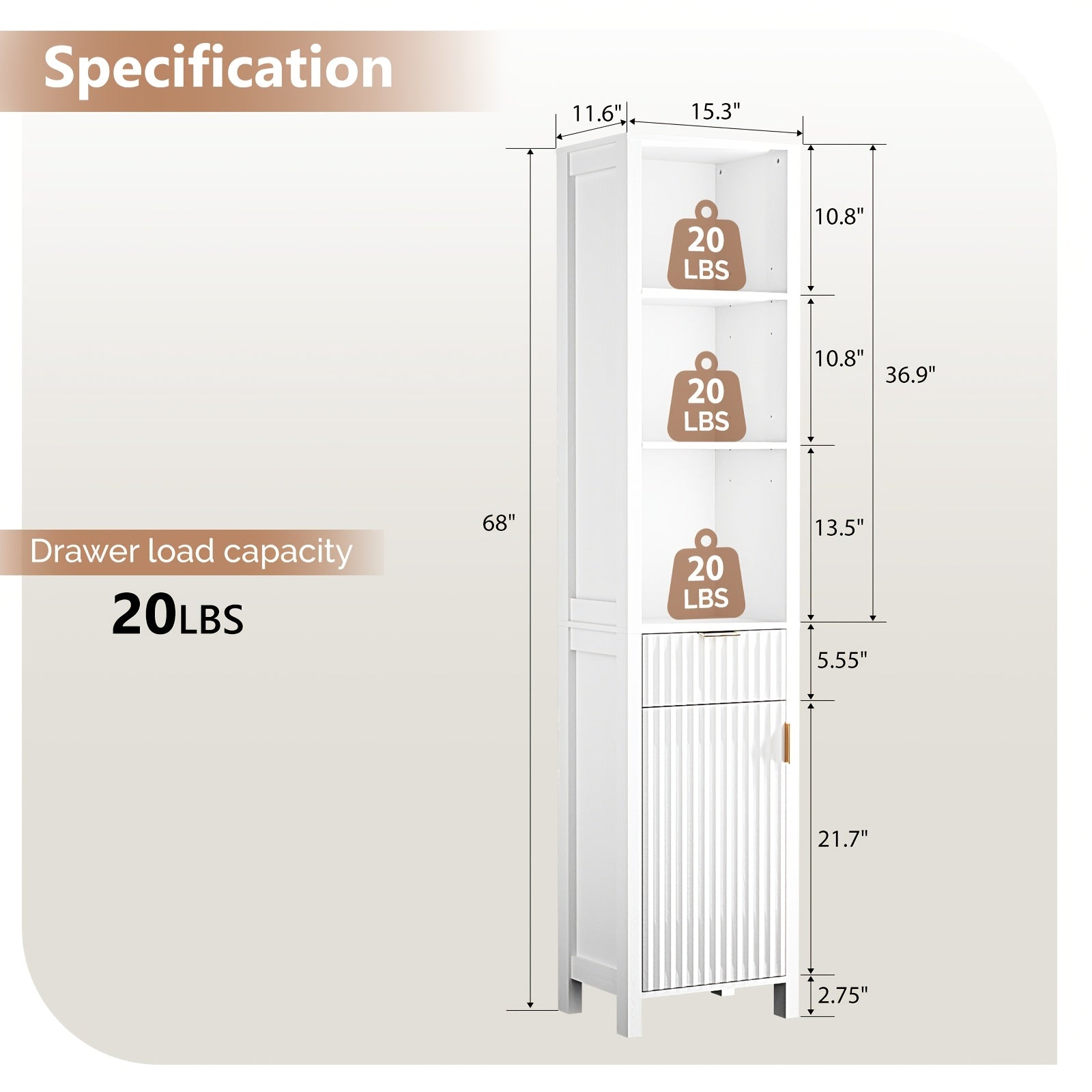 Bonnlo Bathroom Freestanding Cabinet with Fluted Door, Modern Bathroom Floor Storage Organizer for Small Space with Adjustable Shelf And Drawer