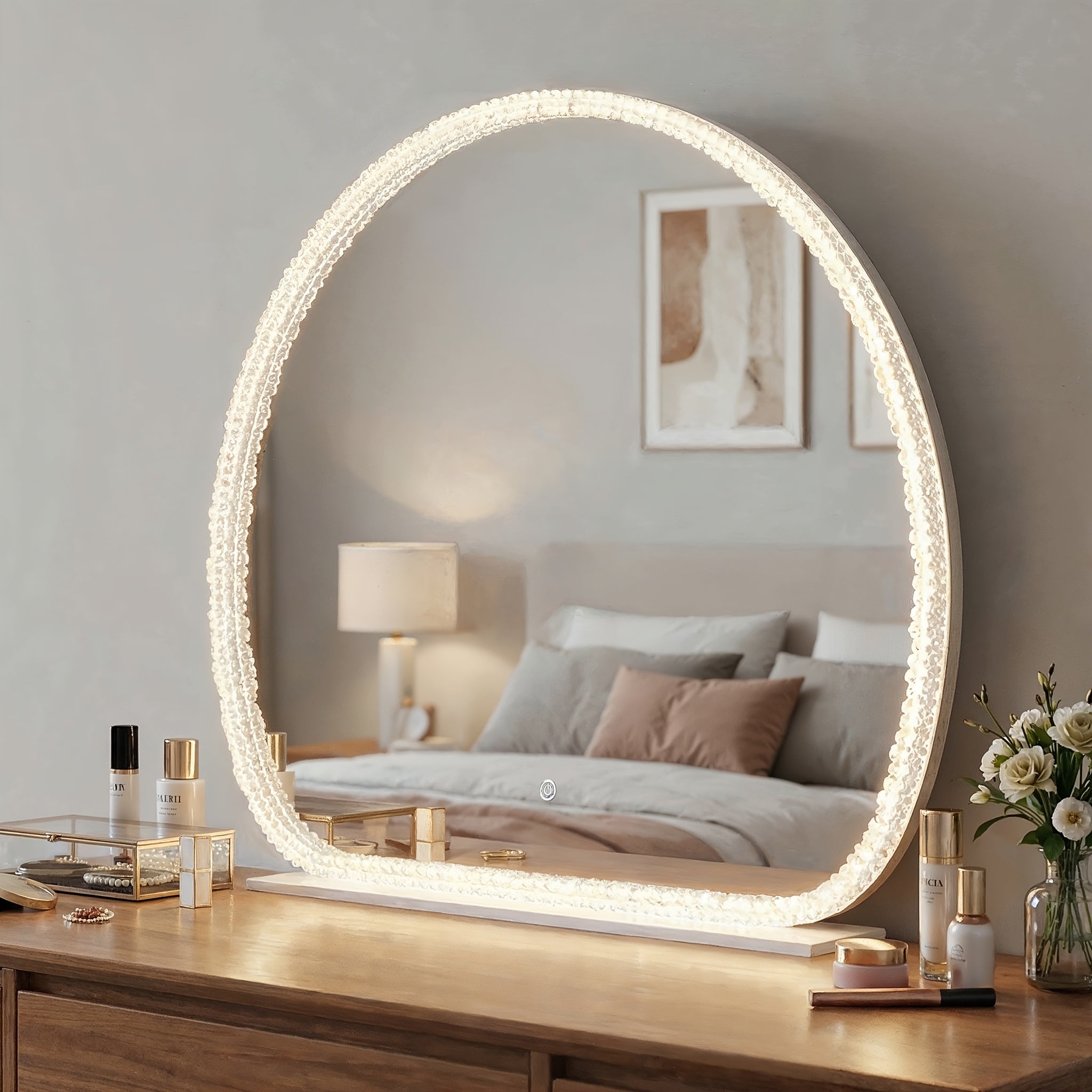 Illuminated Makeup Mirror Featuring Three Light Settings And Adjustable Brightness, Durable Acrylic Design with a Stable Base, Ideal for Use in Bedrooms And Bathrooms