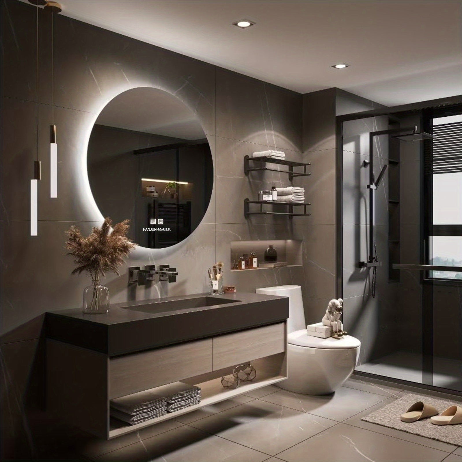 LED Bathroom Mirror Round Wall Circle Lighted Mirror Lighting with 3 Colors Whirlwind Patterned Vanity Mirror, 3 Touch Sensors.24-inch Wall-mounted Makeup Mirror, Bathroom Mirror, And Smart Dressing Mirror, Sleek Design, Scratchresistant Surface.