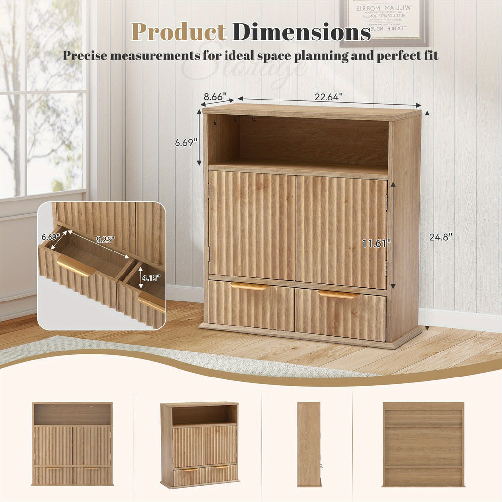 Modern Oak Wood Wall-Mounted Bathroom Cabinet with Drawers & Open Shelf - Over-The-Toilet Medicine Cabinet Organizer, Space-Saving Storage with Lyndon-Compatible Design for small Bathrooms (Compatible with Lyndon, Wood)