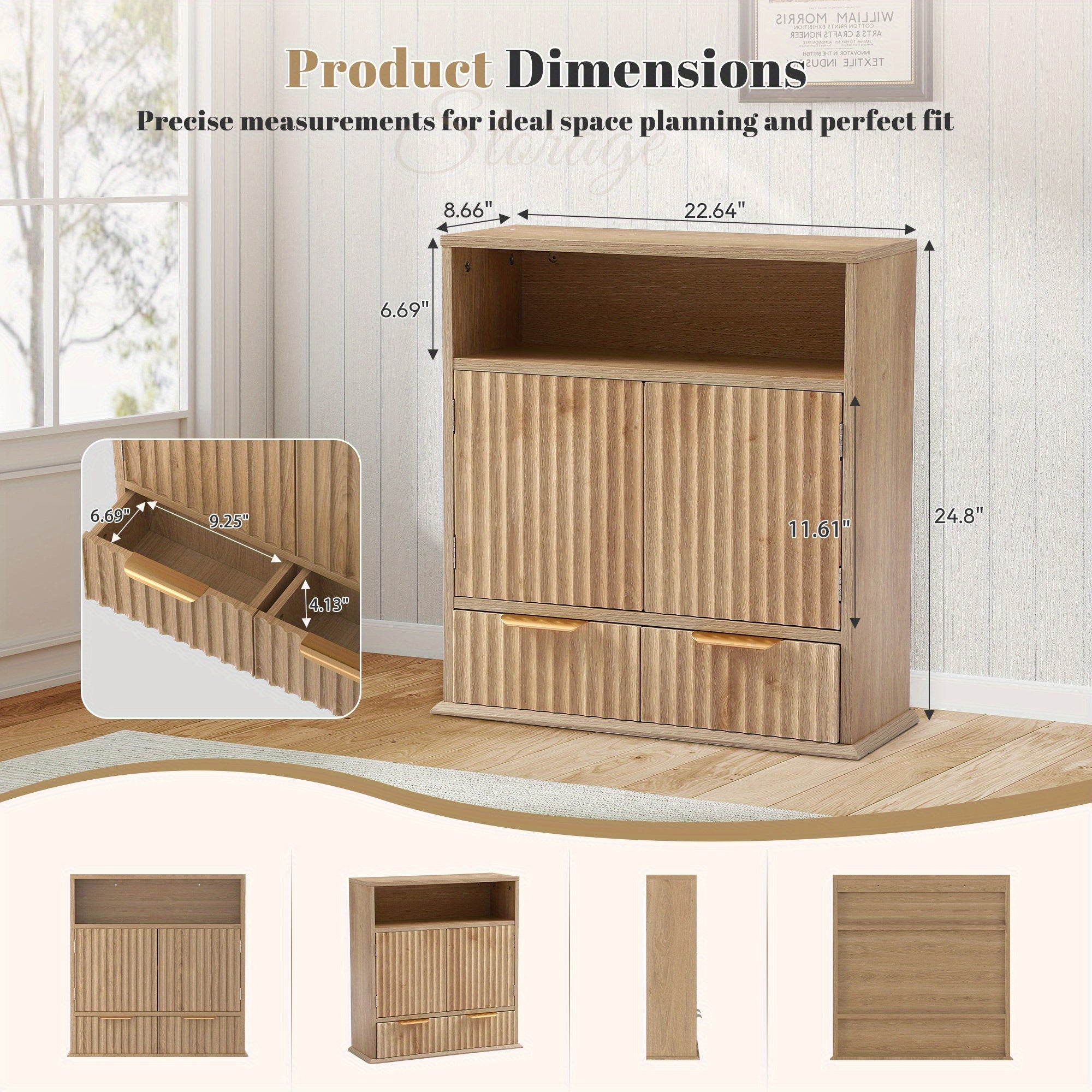 Modern Oak Wood Wall-Mounted Bathroom Cabinet with Drawers & Open Shelf - Over-The-Toilet Medicine Cabinet Organizer, Space-Saving Storage with Lyndon-Compatible Design for small Bathrooms (Compatible with Lyndon, Wood)