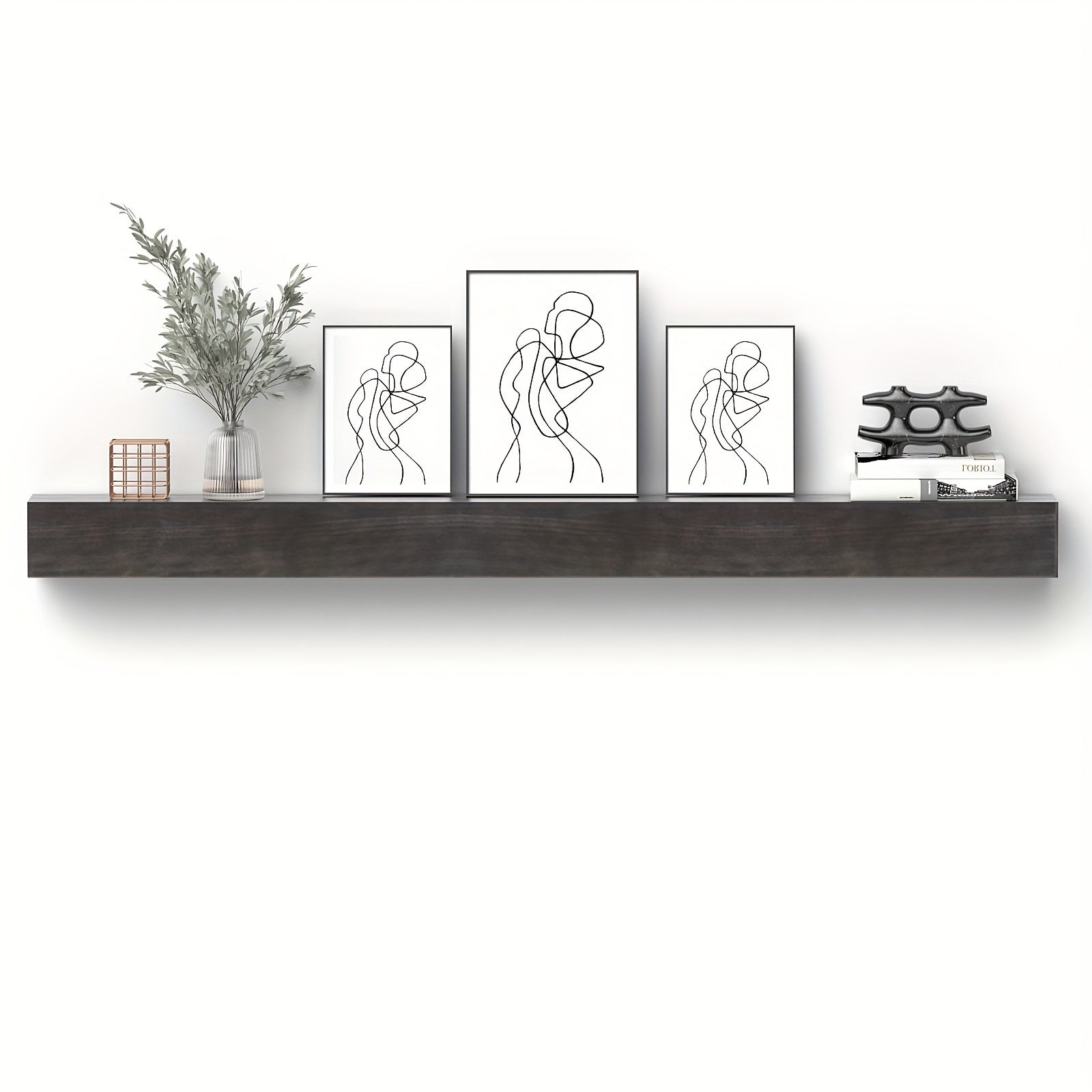 80'' W Hand Carved Solid Pine Wood Mantel, Wall Mounted Wooden Display Shelfing