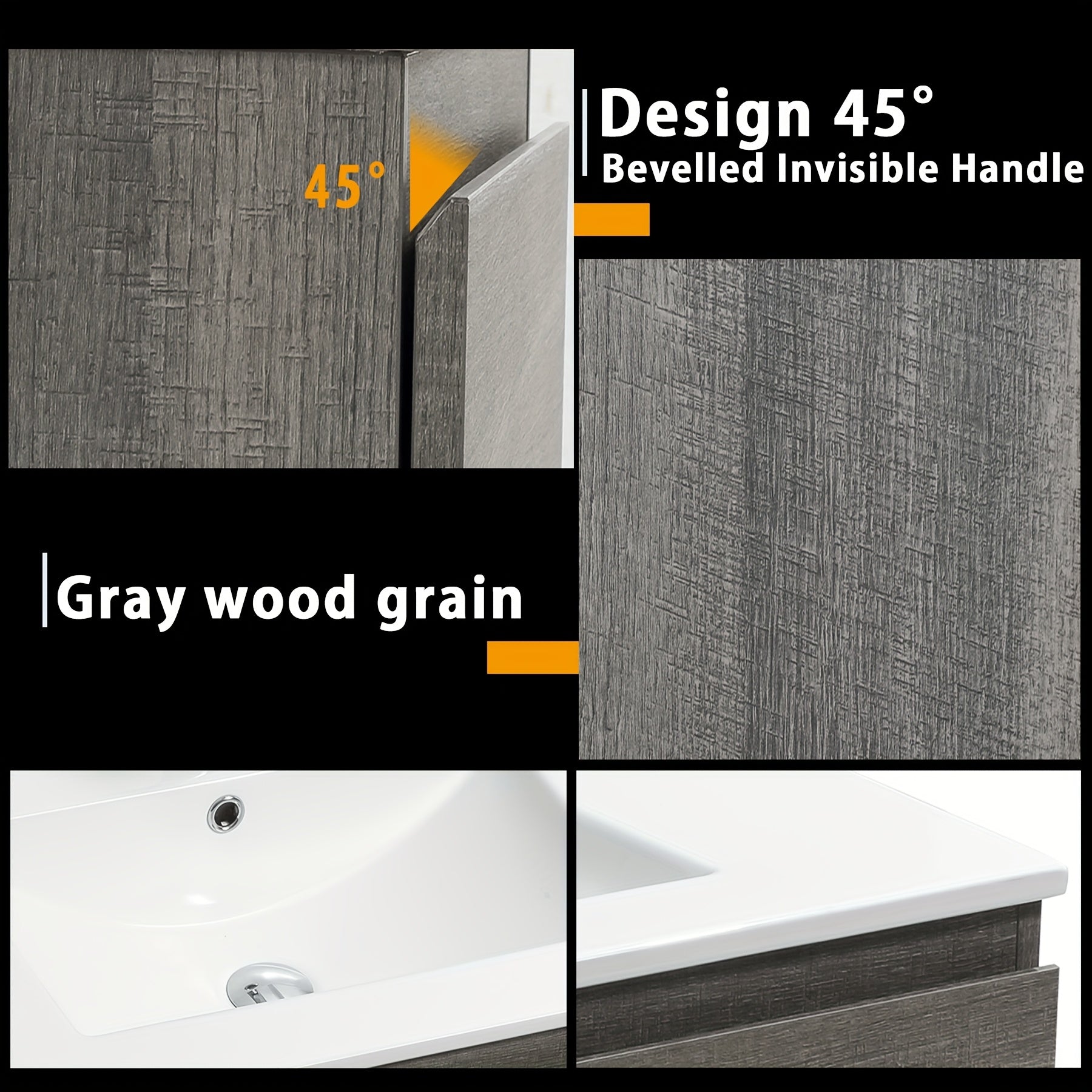 Bathroom Vanity Wall Mounted Floating Vanity Two Drawers Storage Cabinet With Ceramic Integrated Sink