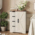 White Freestanding Storage Unit for The Bathroom, Featuring 4 Drawers And a Door, Designed in a Rustic Style with an Adjustable Shelf. Ideal for Use in The Bathroom, Entryway, Or Living Room, This Slim Cabinet Makes a Practical Housewarming Present