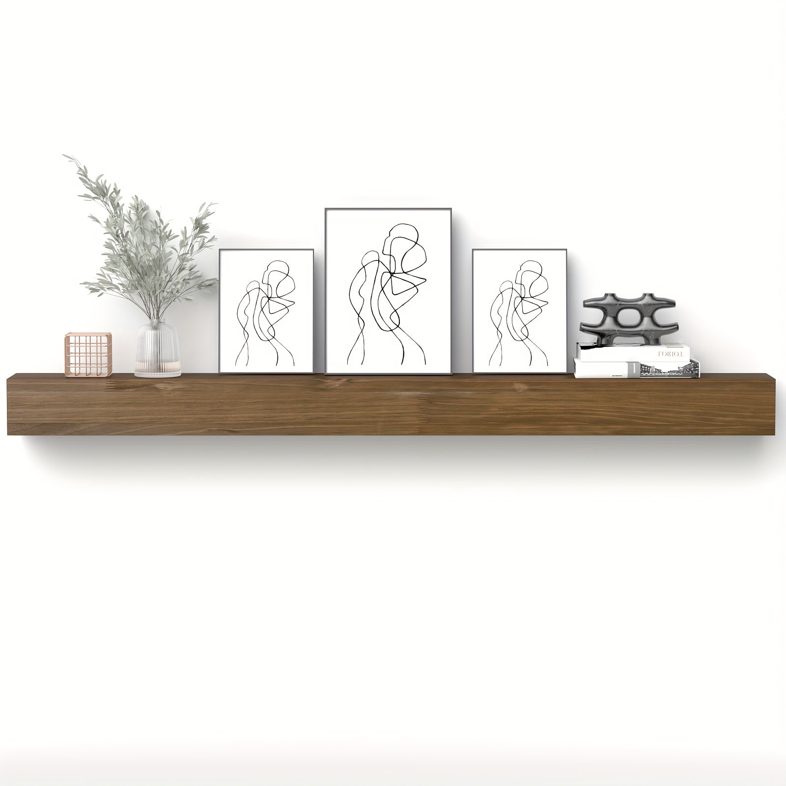 80'' W Hand Carved Solid Pine Wood Mantel, Wall Mounted Wooden Display Shelfing