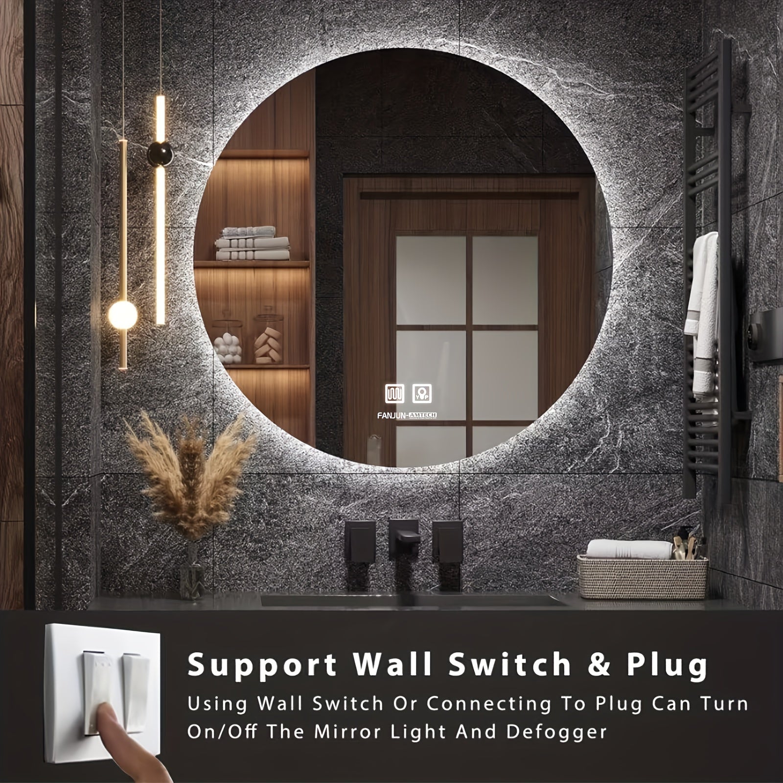 LED Bathroom Mirror Round Wall Circle Lighted Mirror Lighting with 3 Colors Whirlwind Patterned Vanity Mirror, 3 Touch Sensors.24-inch Wall-mounted Makeup Mirror, Bathroom Mirror, And Smart Dressing Mirror, Sleek Design, Scratchresistant Surface.