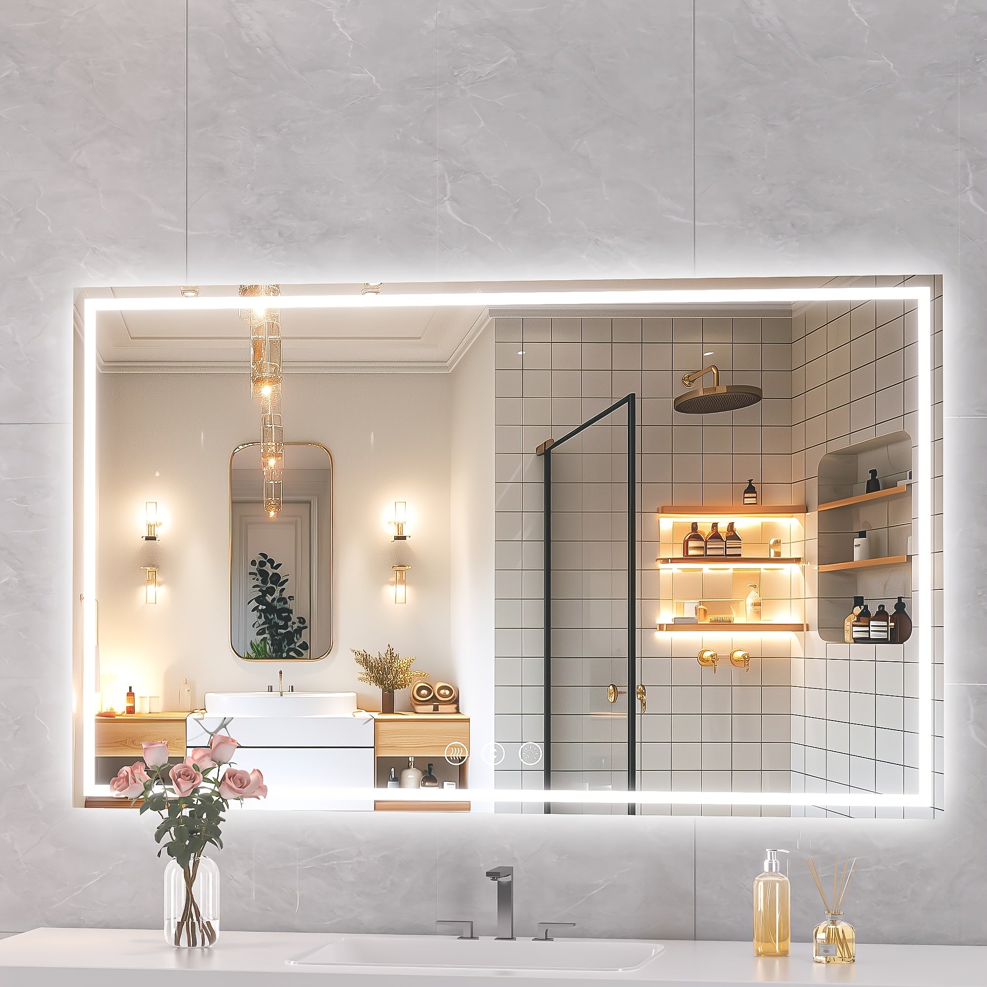 Hasipu LED Makeup Mirror with Lights, Wall-Mounted Anti-Fog Tempered Glass Bathroom Vanity Mirror, Smart Touch Sensor Dimmable 3-Color Temperature, Great for Bedroom, Living Room, Dressing Room, Bathroom Decor Summer Makeup Additions