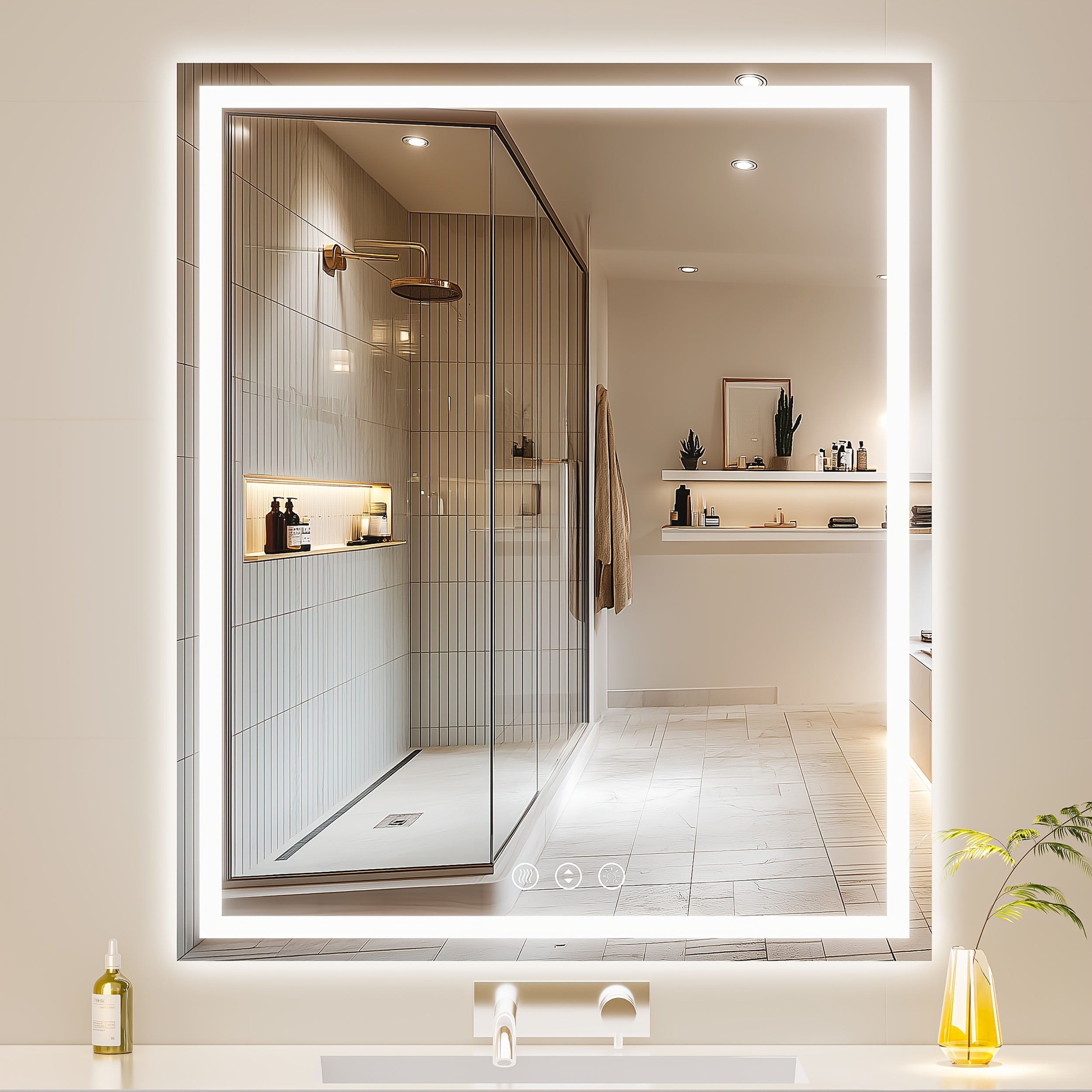 Hasipu LED Makeup Mirror with Lights, Wall-Mounted Anti-Fog Tempered Glass Bathroom Vanity Mirror, Smart Touch Sensor Dimmable 3-Color Temperature, Great for Bedroom, Living Room, Dressing Room, Bathroom Decor Summer Makeup Additions