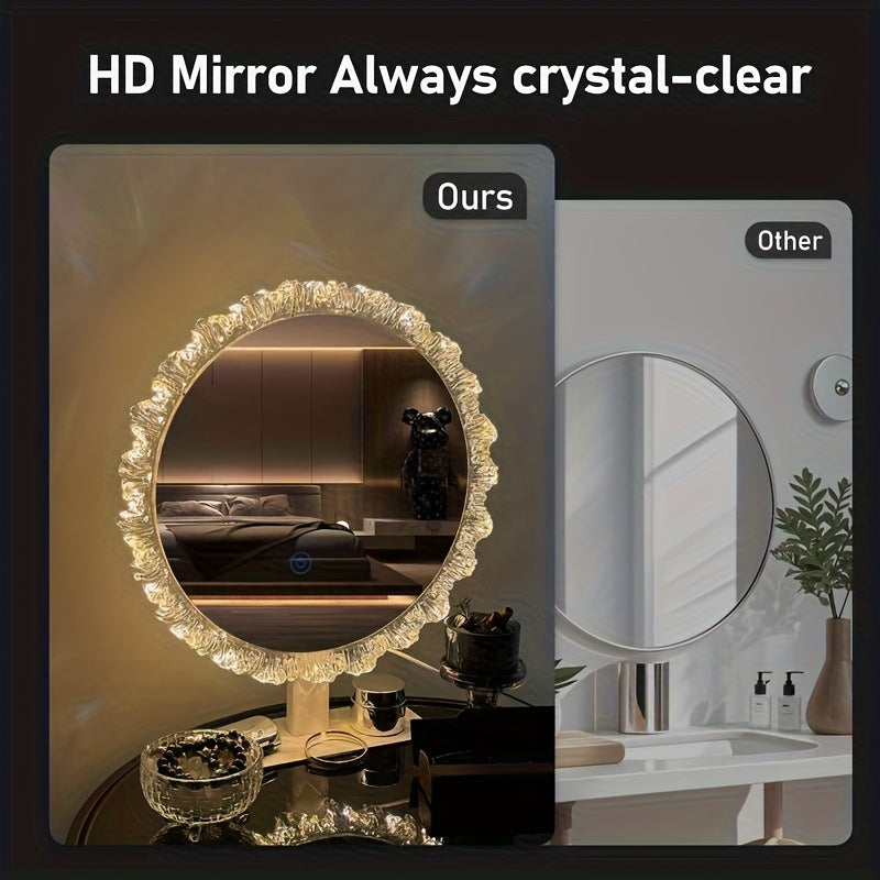 Desktop Mirror with Lighting, Round, Living Room Vanity Bathroom Makeup Mirror with 3-Color LED (3000K-4000K-6000K), Smart Touch Control, Dresser Wall Mirrors