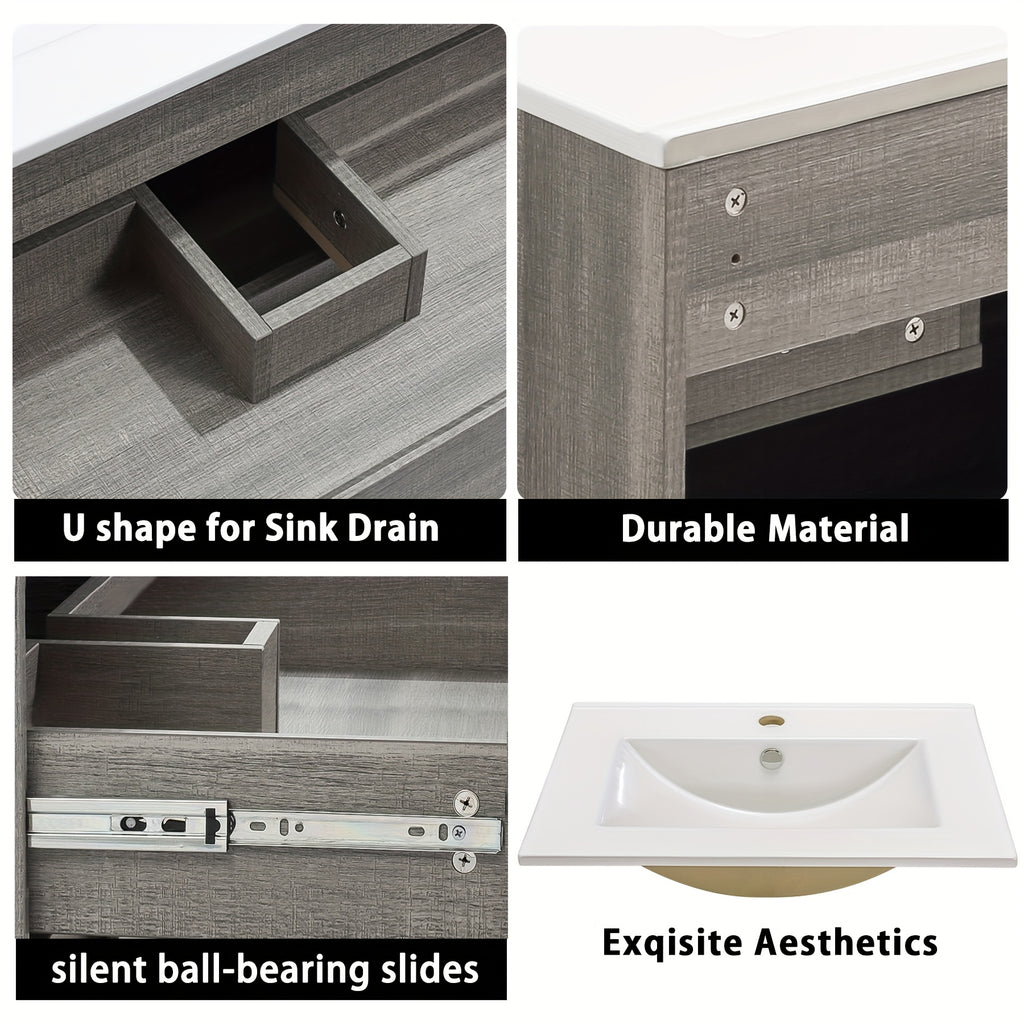 Bathroom Vanity Wall Mounted Floating Vanity Two Drawers Storage Cabinet With Ceramic Integrated Sink