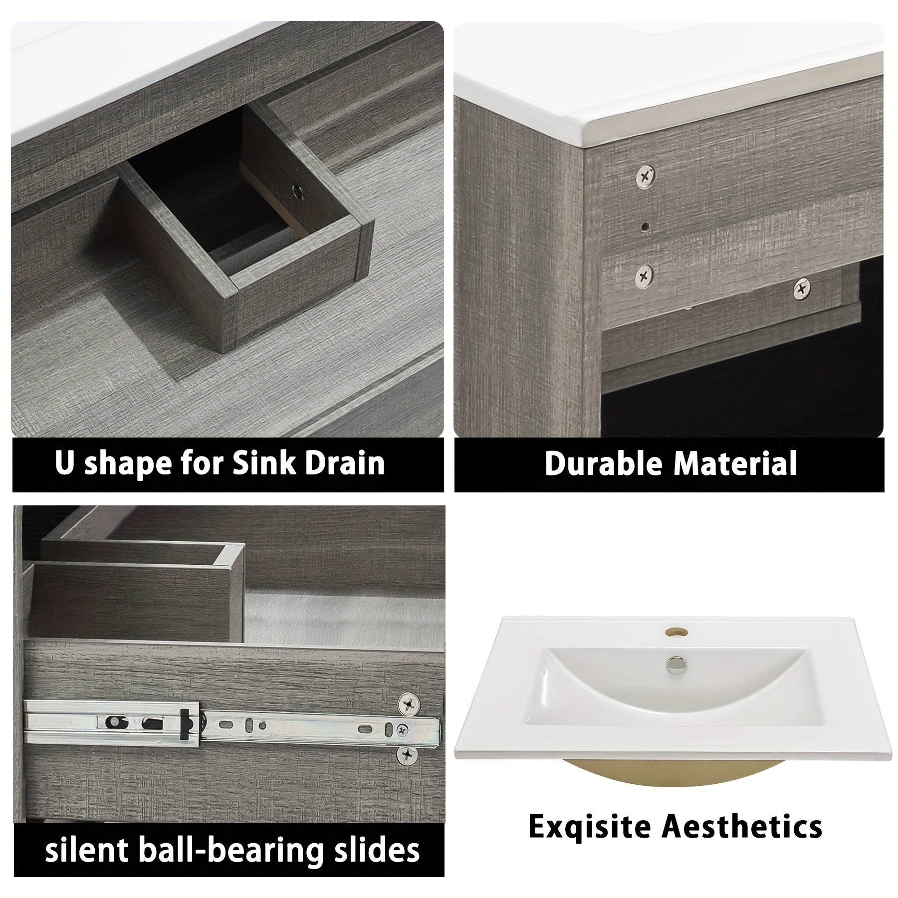 Bathroom Vanity Wall Mounted Floating Vanity Two Drawers Storage Cabinet With Ceramic Integrated Sink