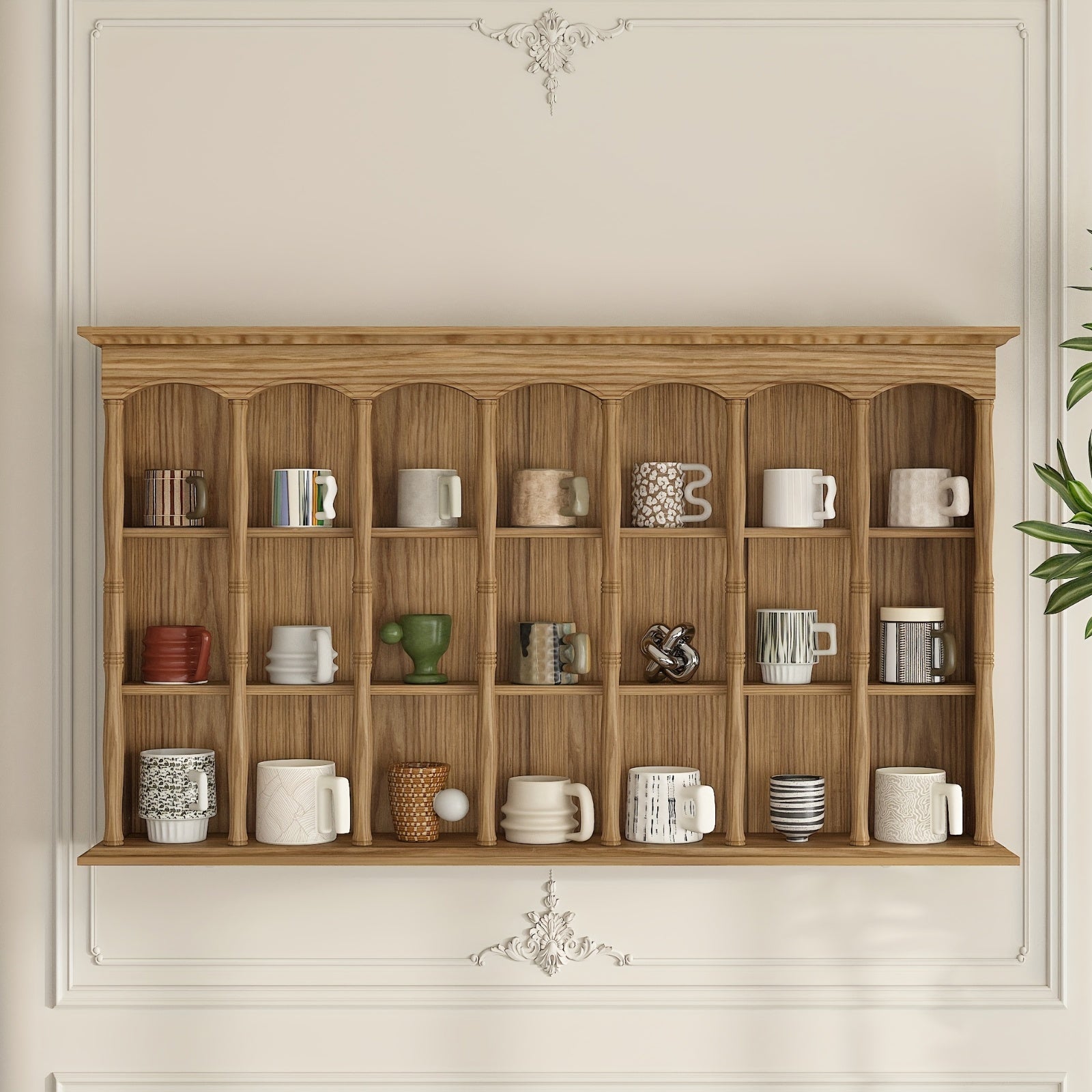 Wall-mounted Display Shelf With 3-tier Shelves, Space-Saving Kitchen Storage Shelf, Wall Cabinet For Kitchen, Dining Room & Living Room, Solid Pine And Hardwood Construction, Arched Trim, For Housewarming Gift, Easy To Assemble, Stylish Design