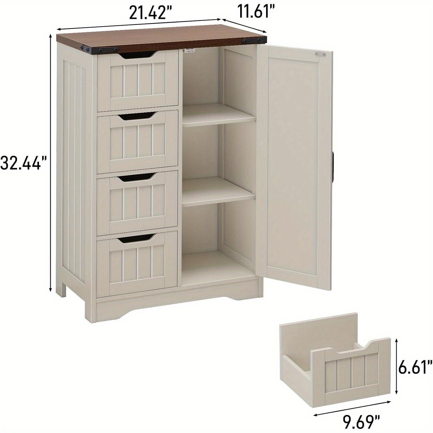 White Freestanding Storage Unit for The Bathroom, Featuring 4 Drawers And a Door, Designed in a Rustic Style with an Adjustable Shelf. Ideal for Use in The Bathroom, Entryway, Or Living Room, This Slim Cabinet Makes a Practical Housewarming Present