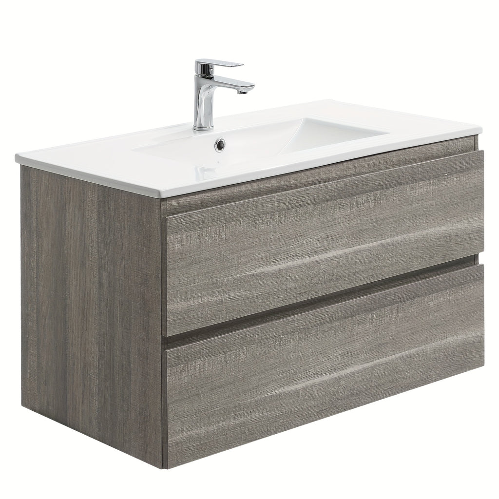 Bathroom Vanity Wall Mounted Floating Vanity Two Drawers Storage Cabinet With Ceramic Integrated Sink