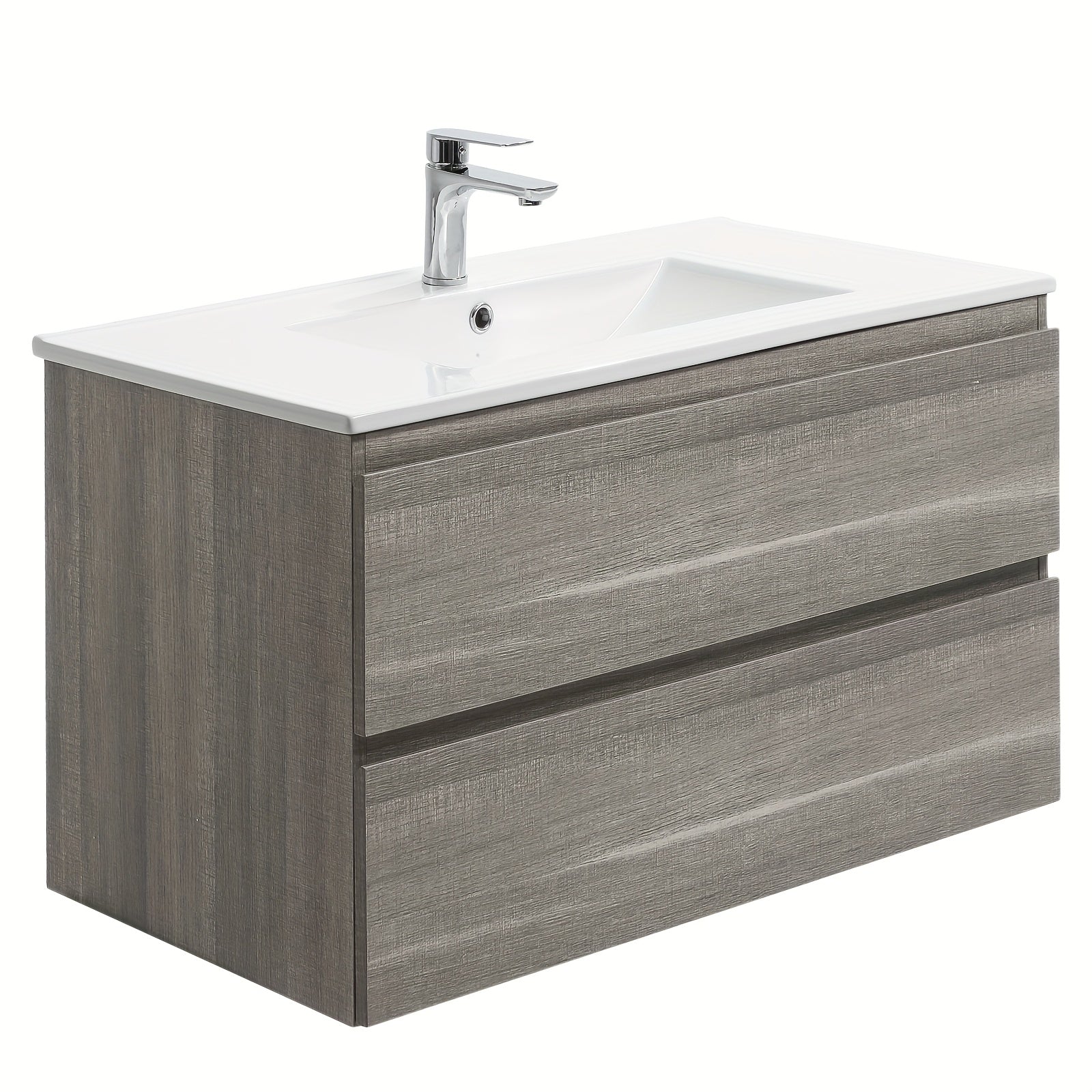 Bathroom Vanity Wall Mounted Floating Vanity Two Drawers Storage Cabinet With Ceramic Integrated Sink