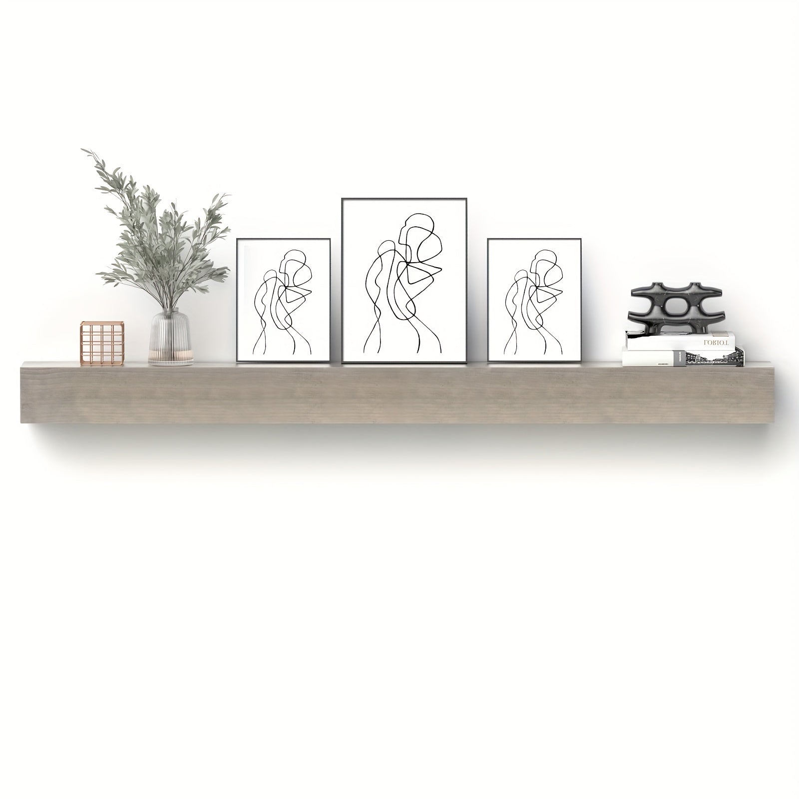 80'' W Hand Carved Solid Pine Wood Mantel, Wall Mounted Wooden Display Shelfing