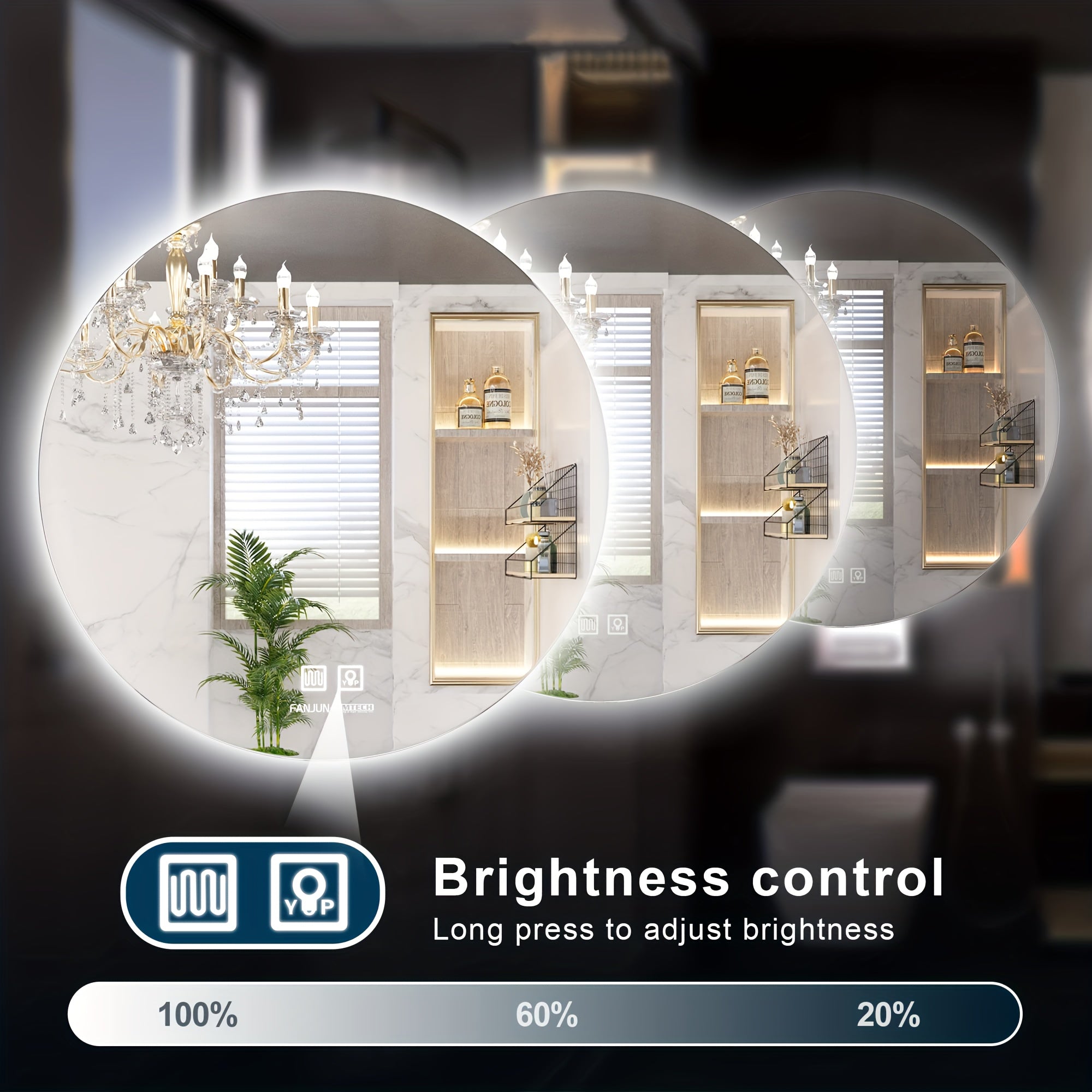 LED Bathroom Mirror Round Wall Circle Lighted Mirror Lighting with 3 Colors Whirlwind Patterned Vanity Mirror, 3 Touch Sensors.24-inch Wall-mounted Makeup Mirror, Bathroom Mirror, And Smart Dressing Mirror, Sleek Design, Scratchresistant Surface.
