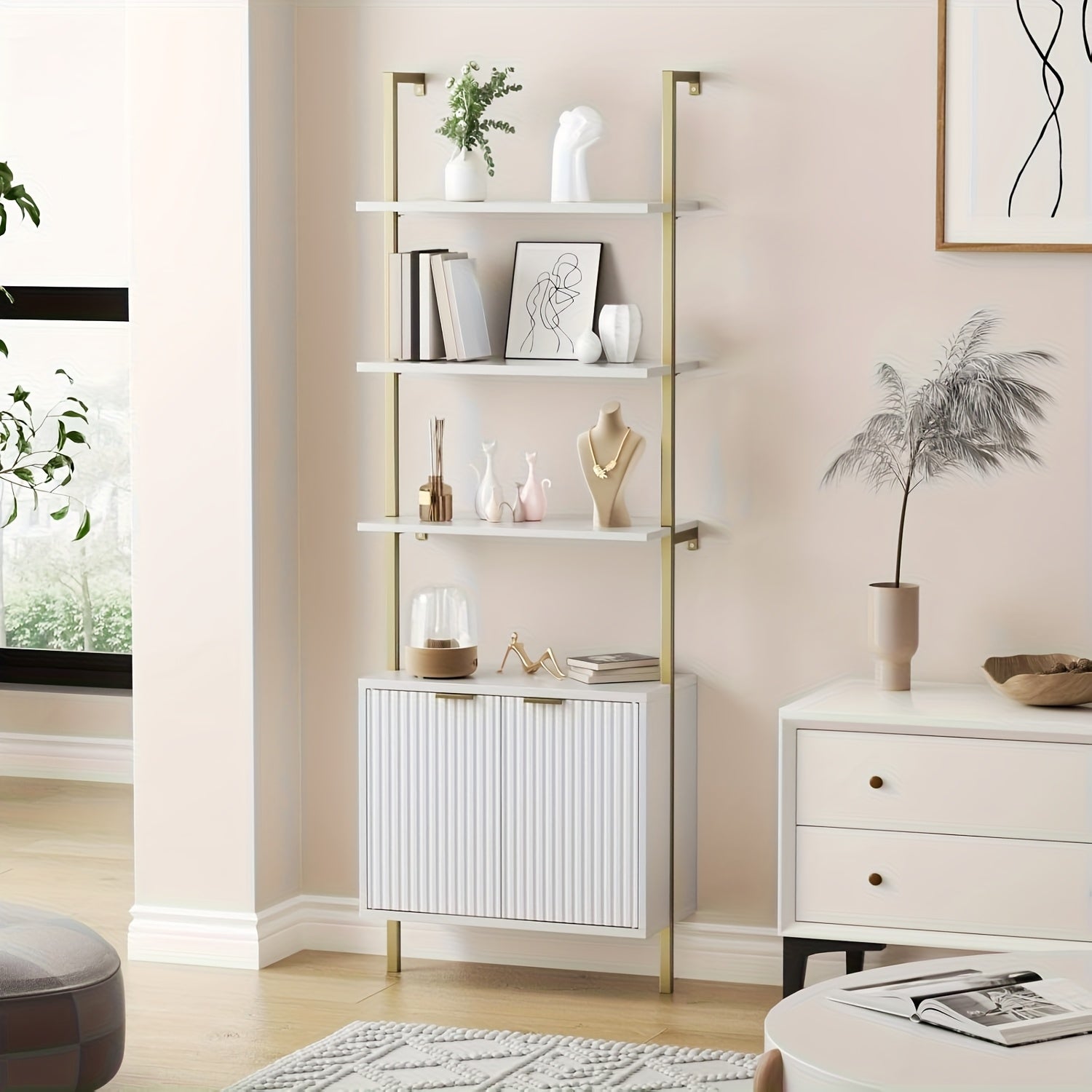 Modern Fluted Ladder Shelf 71\