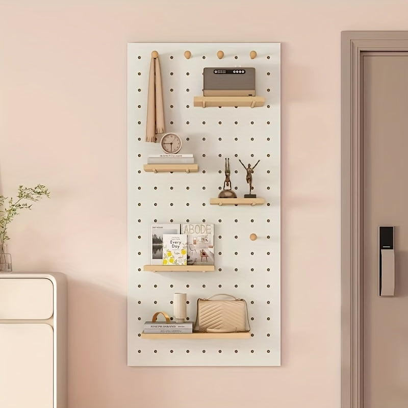 Solid Wood Pegboard Storage Rack - Wall-Mounted Adjustable Shelves with Pegs, Wood White\u002FPink\u002FBrown, Heavy-Duty Organizer System for Home,, Pantry - Compatible with Matchstick Accessories (No Screws\u002FEasy, Storage Racks