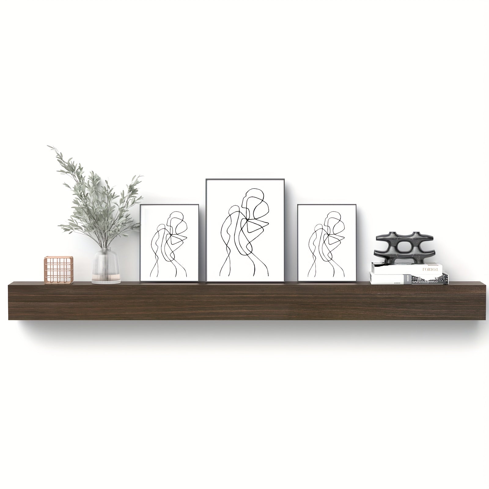 80'' W Hand Carved Solid Pine Wood Mantel, Wall Mounted Wooden Display Shelfing