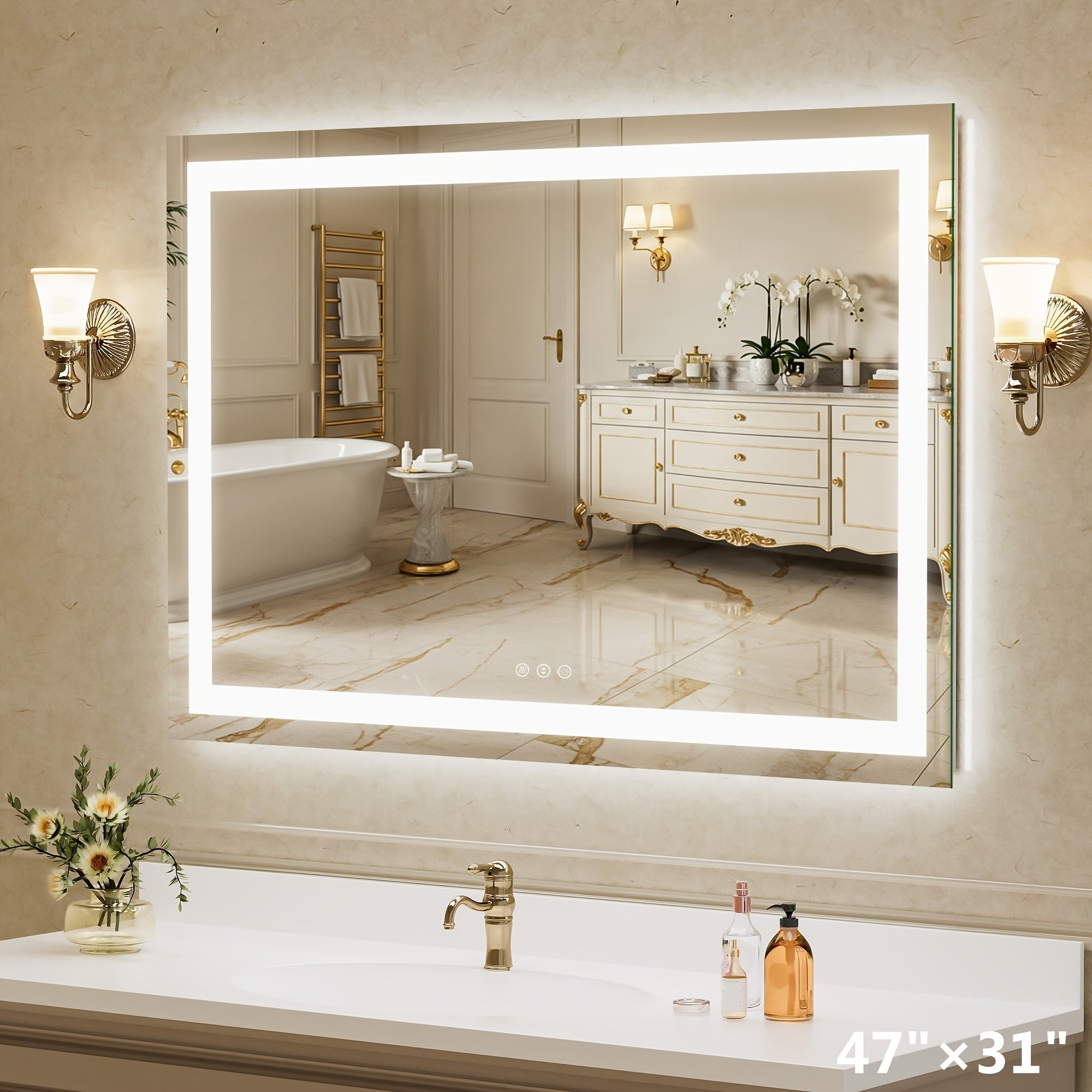 Hasipu LED Makeup Mirror with Lights, Wall-Mounted Anti-Fog Tempered Glass Bathroom Vanity Mirror, Smart Touch Sensor Dimmable 3-Color Temperature, Great for Bedroom, Living Room, Dressing Room, Bathroom Decor Summer Makeup Additions