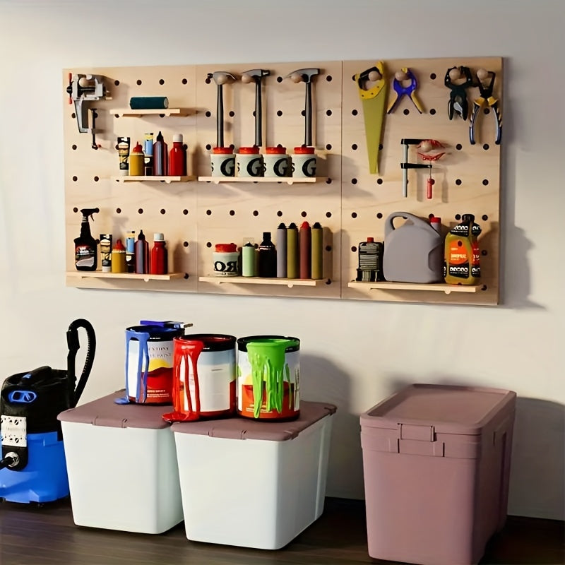 Solid Wood Pegboard Storage Rack - Wall-Mounted Adjustable Shelves with Pegs, Wood White\u002FPink\u002FBrown, Heavy-Duty Organizer System for Home,, Pantry - Compatible with Matchstick Accessories (No Screws\u002FEasy, Storage Racks