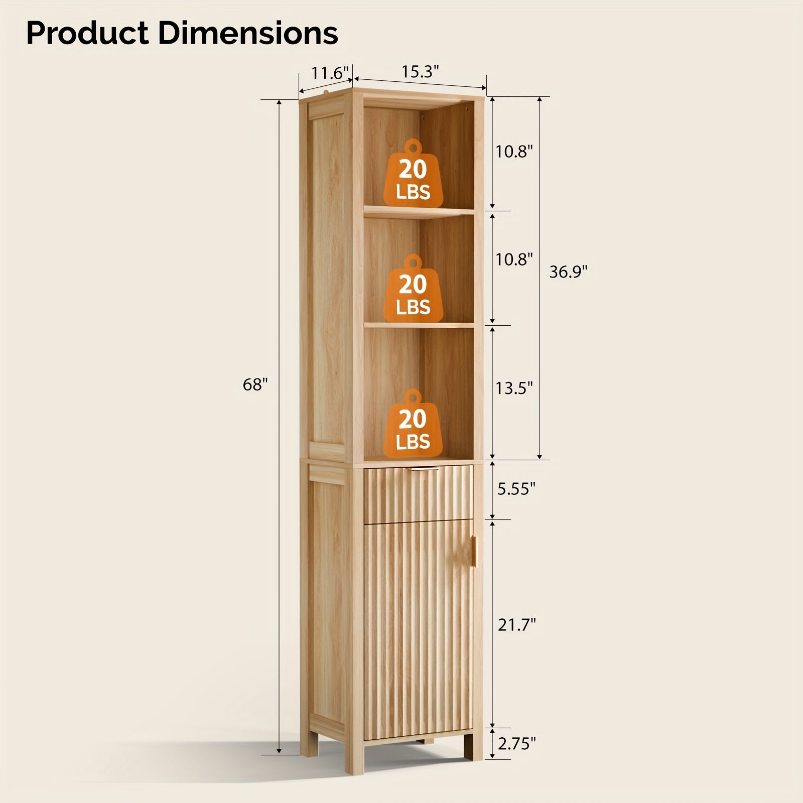 Bonnlo Bathroom Freestanding Cabinet with Fluted Door, Modern Bathroom Floor Storage Organizer for Small Space with Adjustable Shelf And Drawer