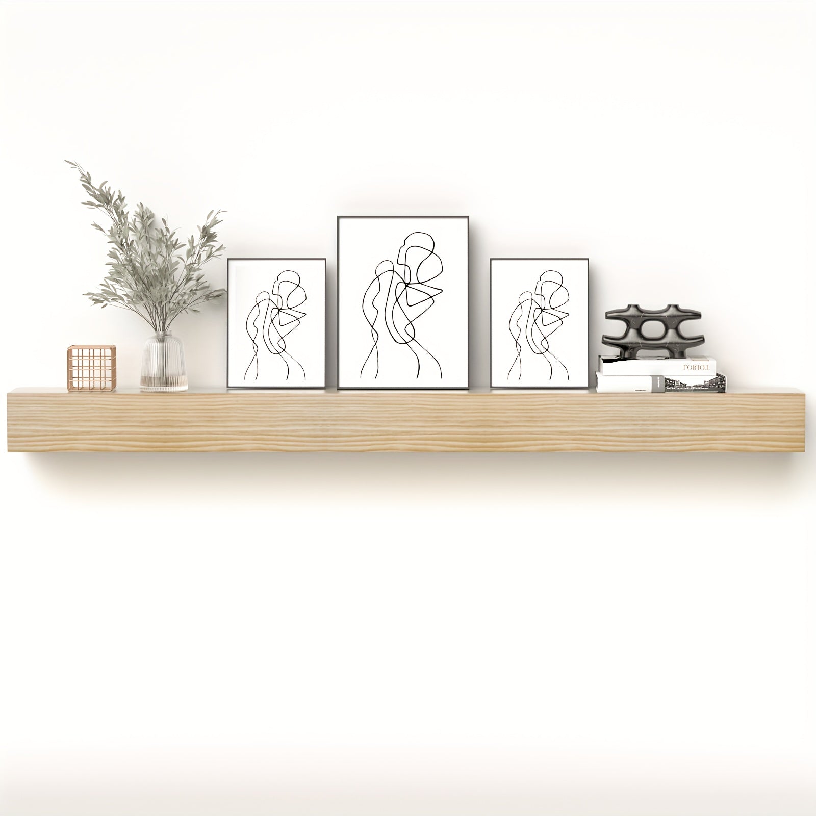 80'' W Hand Carved Solid Pine Wood Mantel, Wall Mounted Wooden Display Shelfing