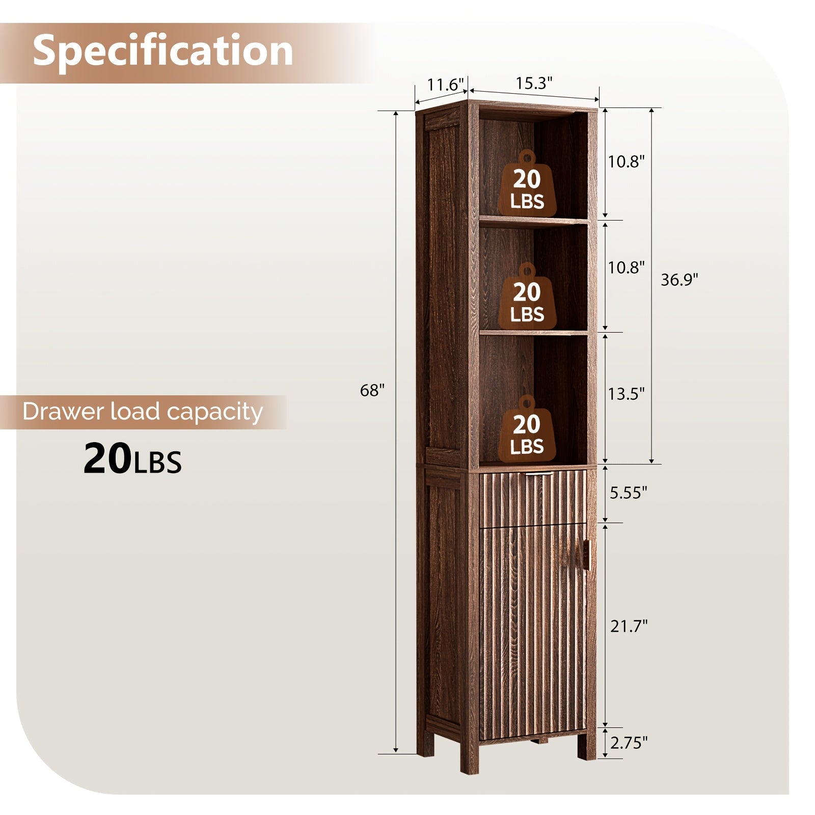 Bonnlo Bathroom Freestanding Cabinet with Fluted Door, Modern Bathroom Floor Storage Organizer for Small Space with Adjustable Shelf And Drawer