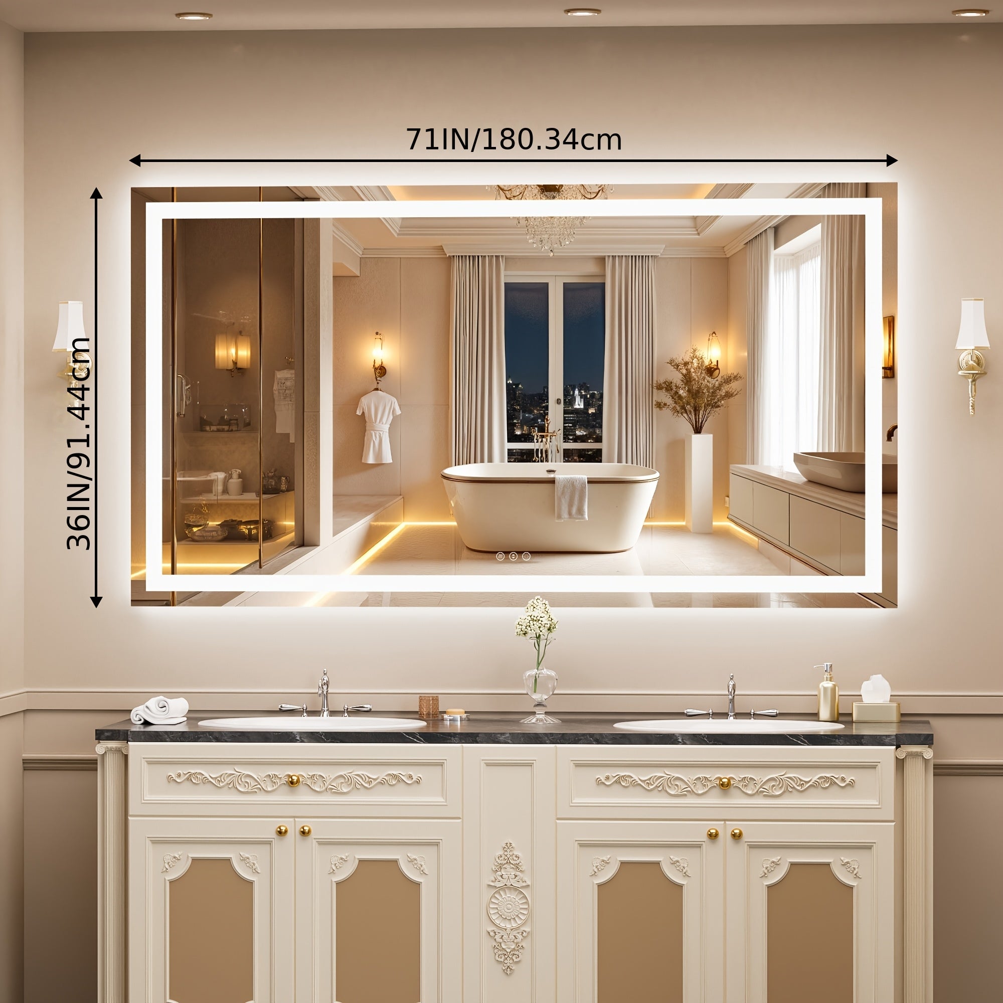 Hasipu LED Makeup Mirror with Lights, Wall-Mounted Anti-Fog Tempered Glass Bathroom Vanity Mirror, Smart Touch Sensor Dimmable 3-Color Temperature, Great for Bedroom, Living Room, Dressing Room, Bathroom Decor Summer Makeup Additions
