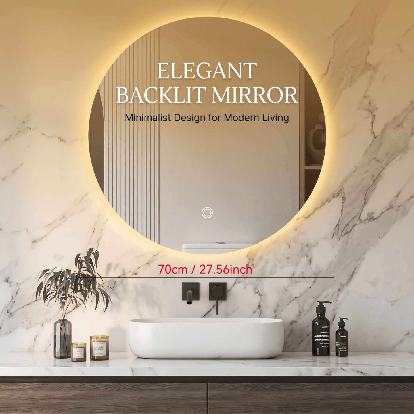 Round LED Backlit Bathroom Mirror with Smart Touch Control & Dimmable Anti-Fog Shatterproof - 3 Color Temperature Adjustable Suitable for Bathroom, Bedroom, Wall-Mounted Vanity Mirror with -Type Plug ( Voltage)