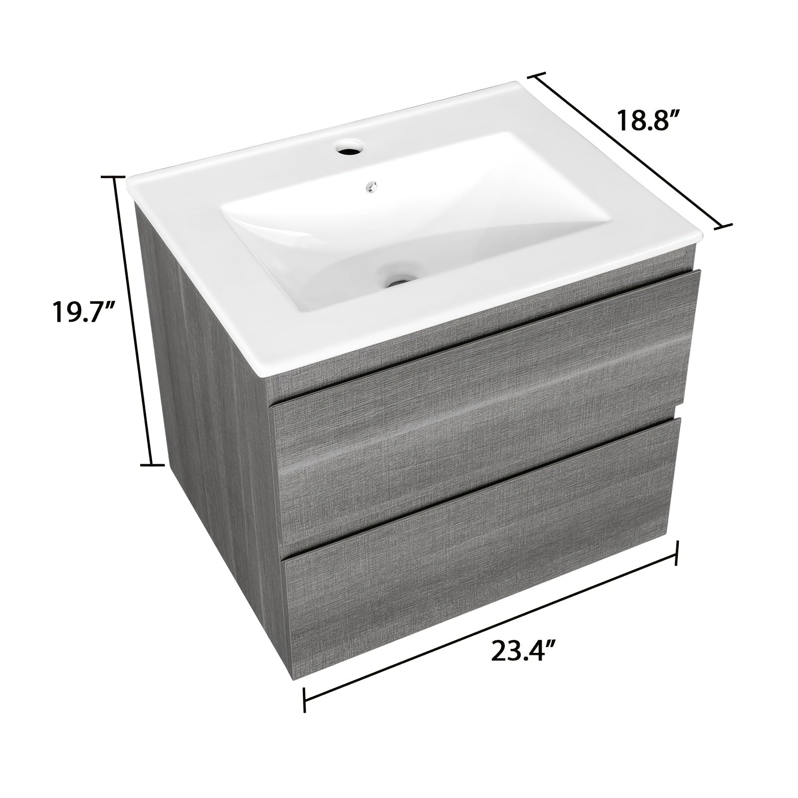 Bathroom Vanity Wall Mounted Floating Vanity Two Drawers Storage Cabinet With Ceramic Integrated Sink