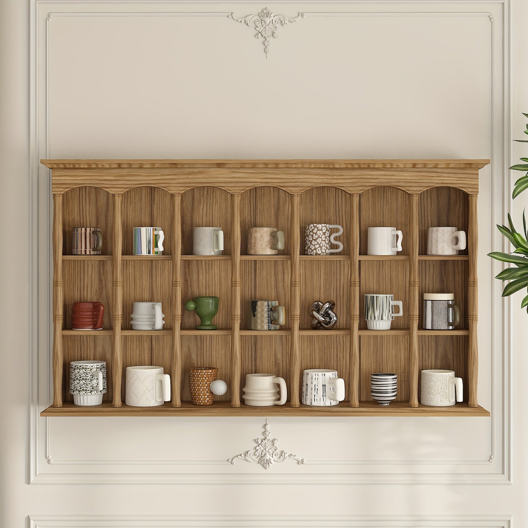 Wall-mounted Display Shelf With 3-tier Shelves, Space-Saving Kitchen Storage Shelf, Wall Cabinet For Kitchen, Dining Room & Living Room, Solid Pine And Hardwood Construction, Arched Trim, For Housewarming Gift, Easy To Assemble, Stylish Design