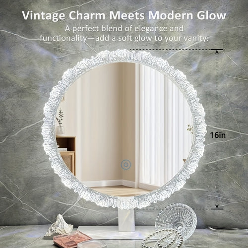Desktop Mirror with Lighting, Round, Living Room Vanity Bathroom Makeup Mirror with 3-Color LED (3000K-4000K-6000K), Smart Touch Control, Dresser Wall Mirrors