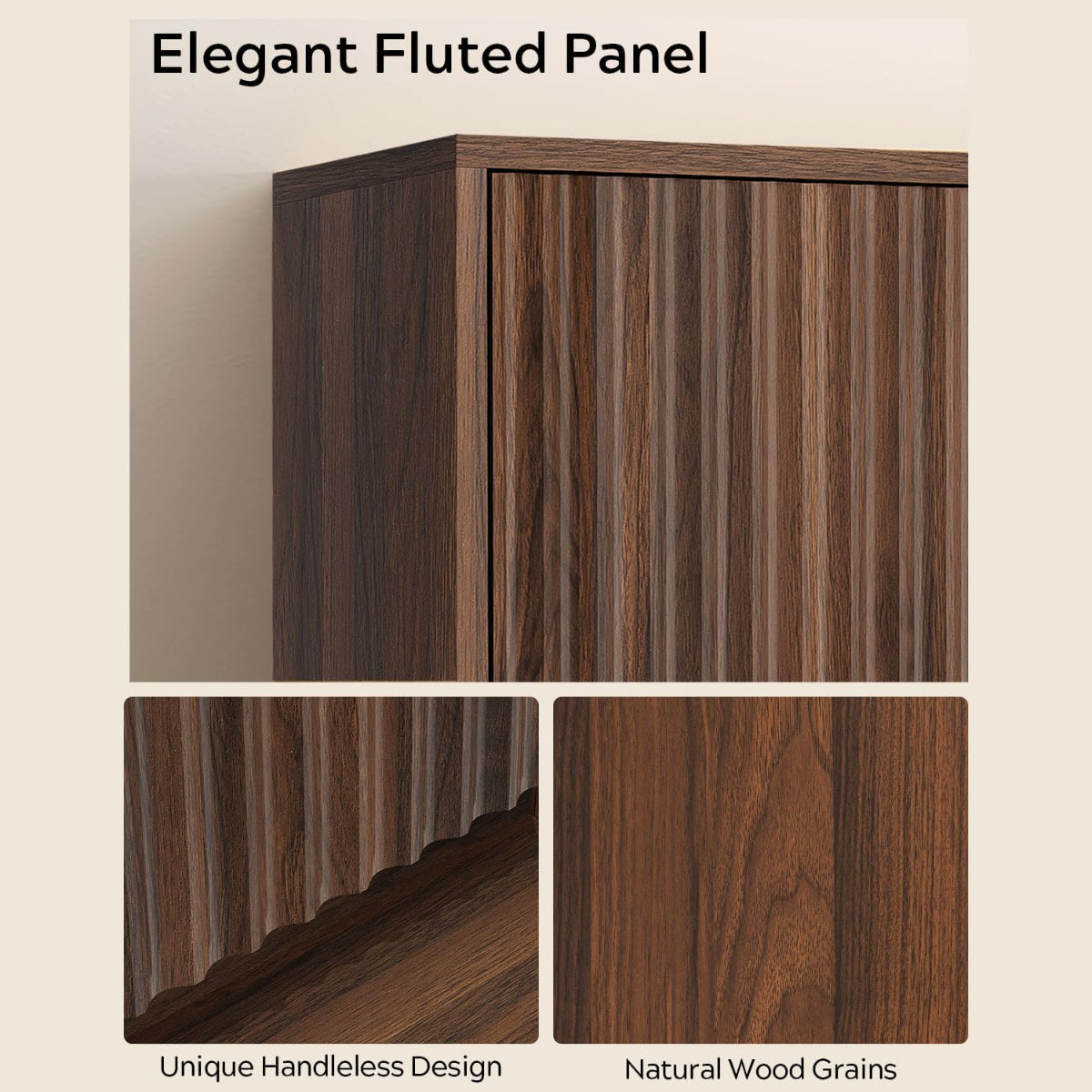 Large Modern Floating Wall Cabinet Suitable for Bathroom & Kitchen - Fluted Wood Medicine Storage with 2 Doors, Adjustable Shelf & Towel Bar, Space-Saving Wall-Mounted Medicine Cabinet for Laundry Room, Brown