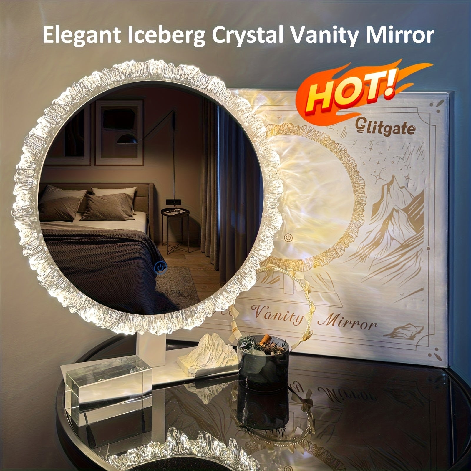 Desktop Mirror with Lighting, Round, Living Room Vanity Bathroom Makeup Mirror with 3-Color LED (3000K-4000K-6000K), Smart Touch Control, Dresser Wall Mirrors