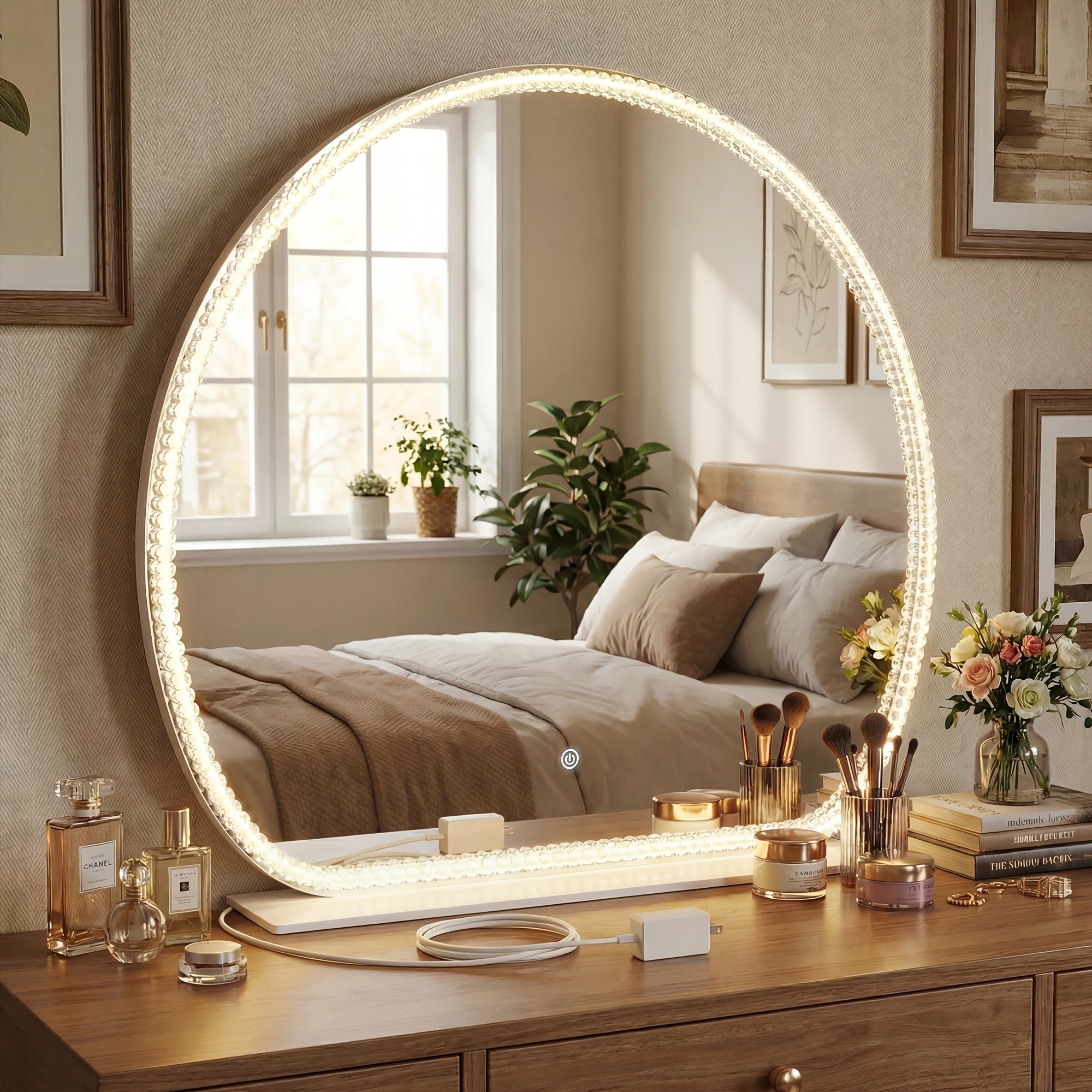 Illuminated Makeup Mirror Featuring Three Light Settings And Adjustable Brightness, Durable Acrylic Design with a Stable Base, Ideal for Use in Bedrooms And Bathrooms
