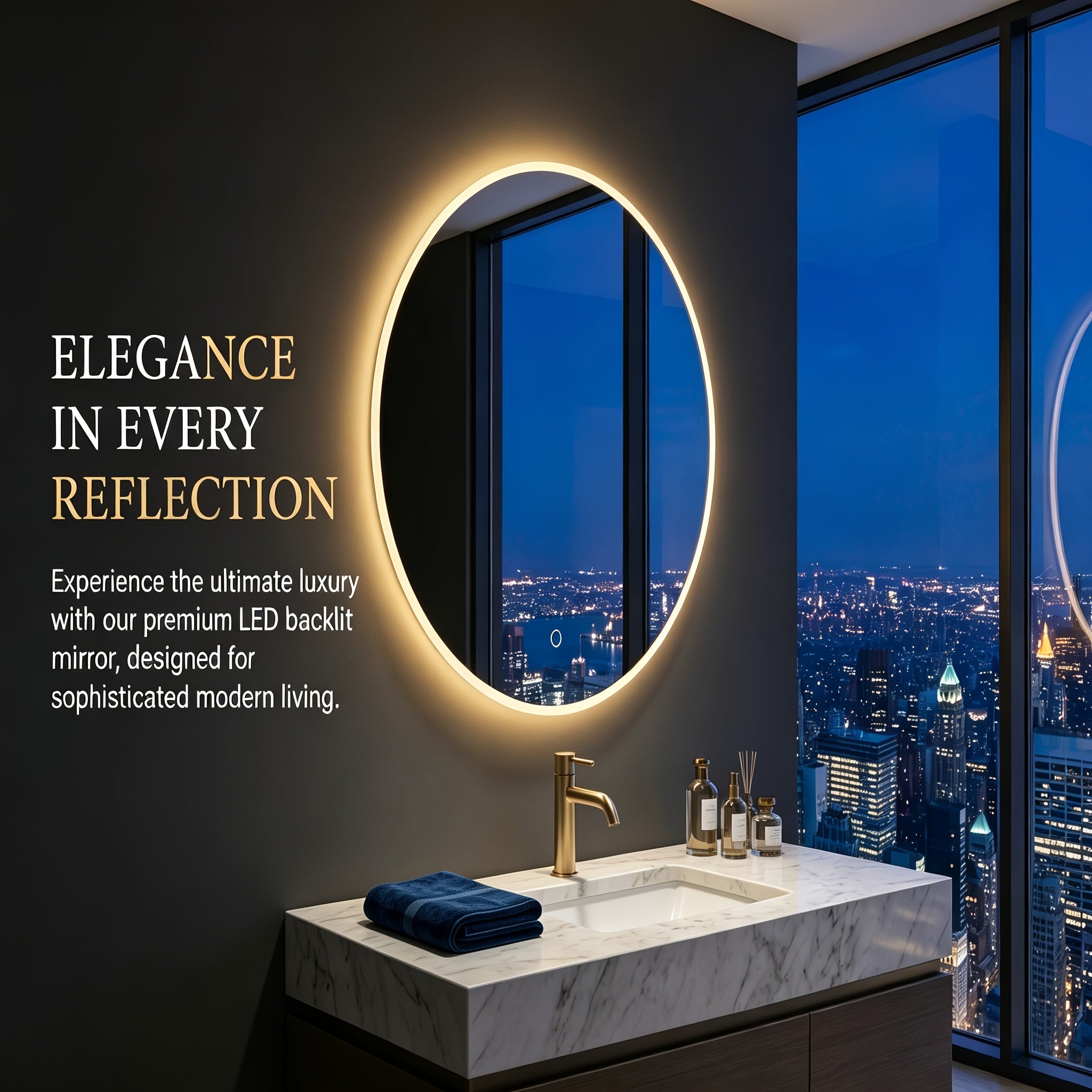Round LED Backlit Bathroom Mirror with Smart Touch Control & Dimmable Anti-Fog Shatterproof - 3 Color Temperature Adjustable Suitable for Bathroom, Bedroom, Wall-Mounted Vanity Mirror with -Type Plug ( Voltage)