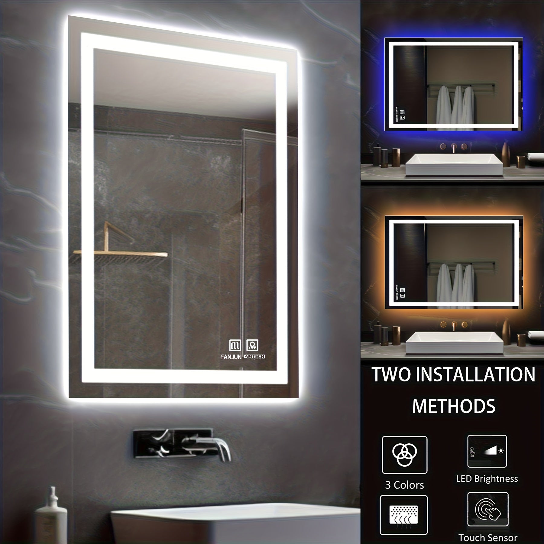 1pc LED Bathroom Mirror, Circular Mirror, with Dual Light Source 3 Lighting Modes Dimmable 3 Color Vanity Mirror Wall Mounted Horizontal Vertical