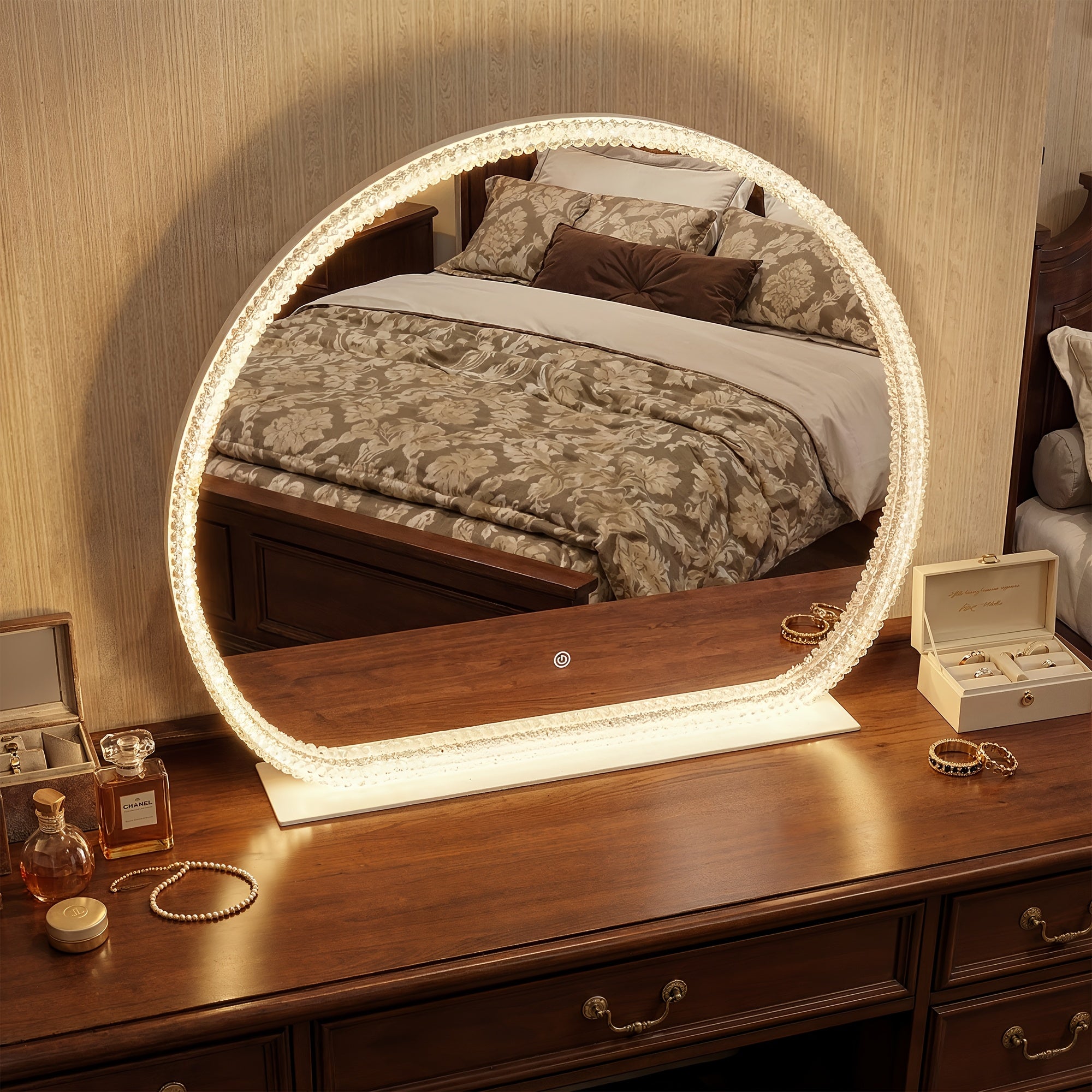 Illuminated Makeup Mirror Featuring Three Light Settings And Adjustable Brightness, Durable Acrylic Design with a Stable Base, Ideal for Use in Bedrooms And Bathrooms